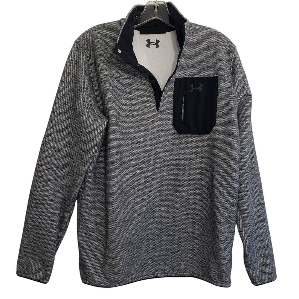 Under Armour Men's Quarter Zip Loose Fit Grey and Black Pullover, Size Medium
